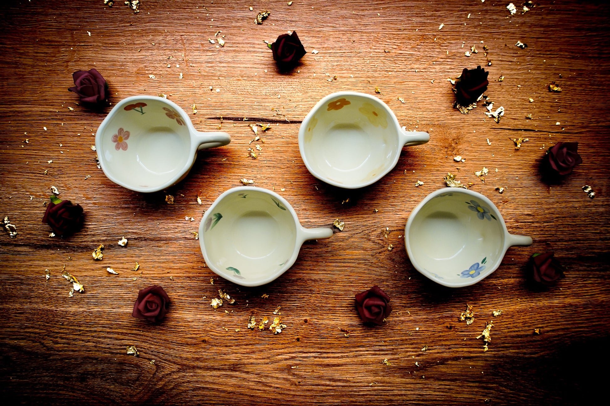 Aesthetic floral ceramic teacup in a pastel pattern, perfect for a cozy reading and tea afternoon.
